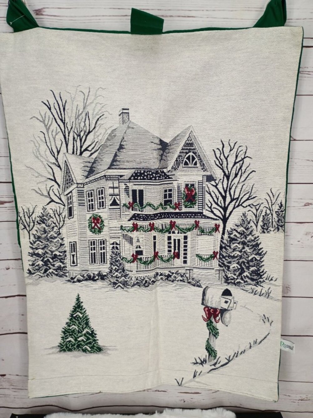 Christmas Victorian House Tapestry Wall Hanging‎ By Riverdale With Green Backing